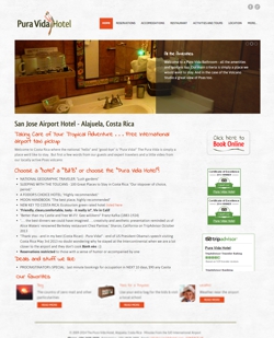 Website de Pura Vida Hotel en Aeropuerto Alajuela